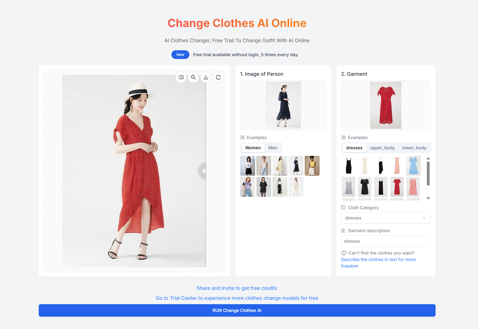 AI Full Body Clothes Change Website Free Online